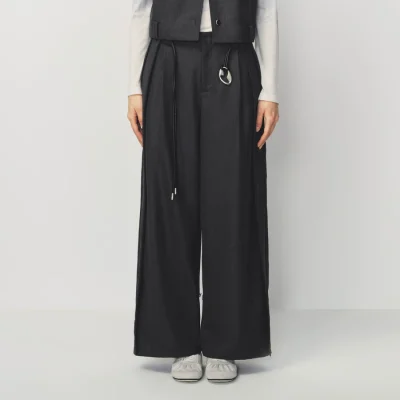 AVVENN Knife Pleat Wool-Blend Utility Trousers Black