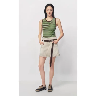 AVVENN Safari Belted Mini Skirt Beige