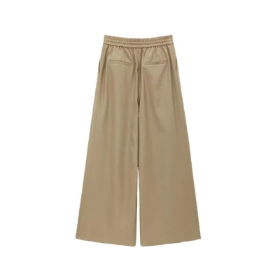REVAN Asymmetrical Waist Wide-Leg Trousers Khaki