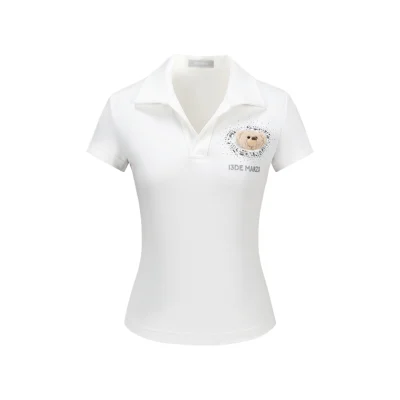 13DE MARZO Faux Rhinestones Fitted Polo Shirt White