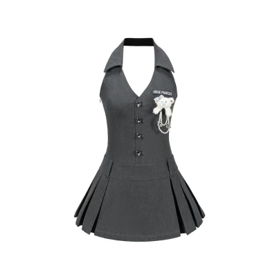 13DE MARZO Halter Neck Blazer Dress Grey