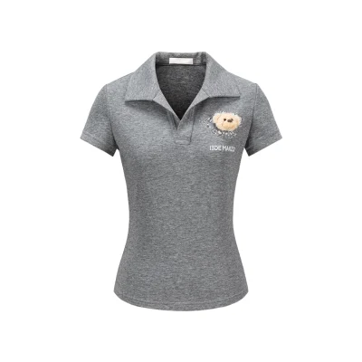 13DE MARZO Faux Rhinestones Fitted Polo Shirt Grey