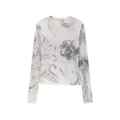 AVVENN Abstract Graphic Print Long Sleeve Fitted Top Beige