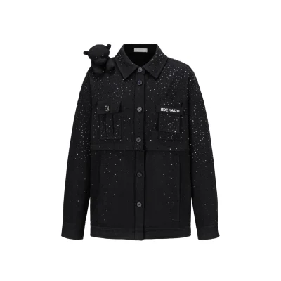 13DE MARZO All-Over Faux Rhinestone Shirt Jacket Black