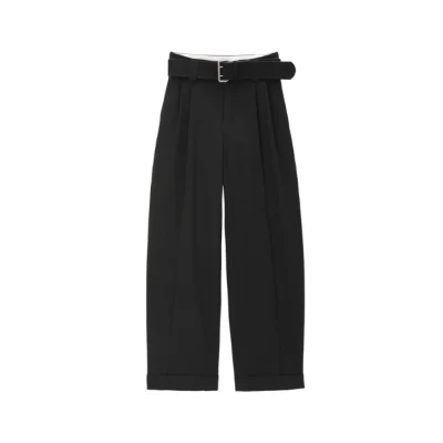 AVVENN Belted Pleated Wide-Leg Trousers Dark Grey