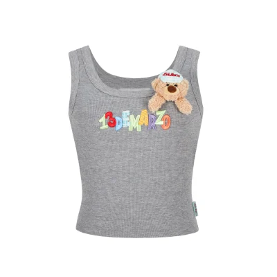 13DE MARZO Embroidered Colour-block Letter Tank Grey