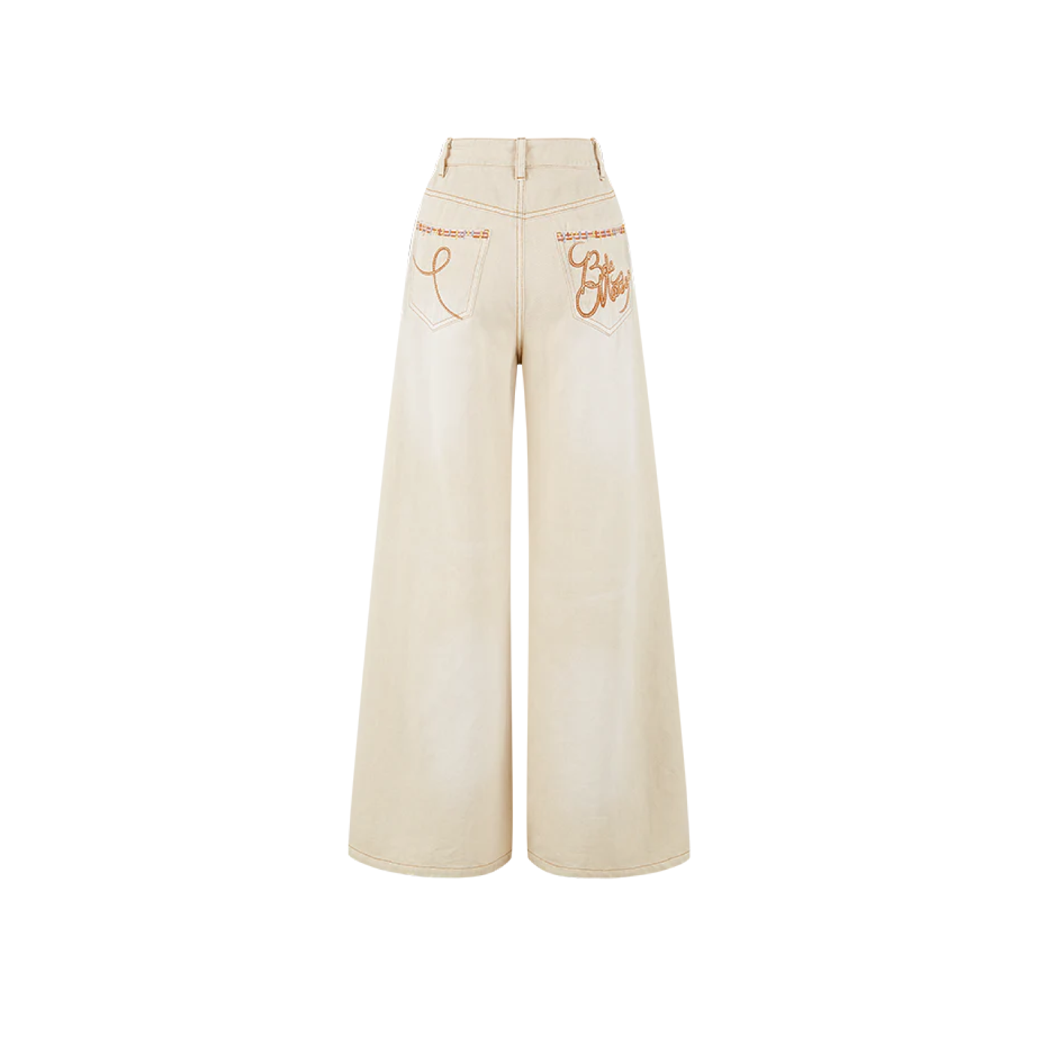 13DE MARZO Ripped Check Wide-Leg Trousers Beige back view