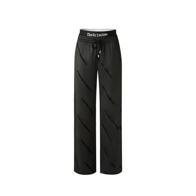 Charlie Luciano Logo-printed Drawstring Pants Black