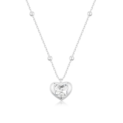 abyb Charming Heart Whisper Necklace 925 Sterling Silver Heart & Butterfly Pendant