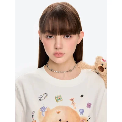 13DE MARZO Bear Hug Heart Necklace Silver