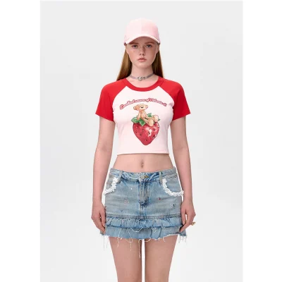 13DE MARZO Fruit Raglan Cropped-Top Red