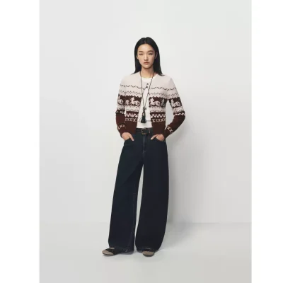 AVVENN Belted Dark Wash Wide-Leg Jeans Navy Blue