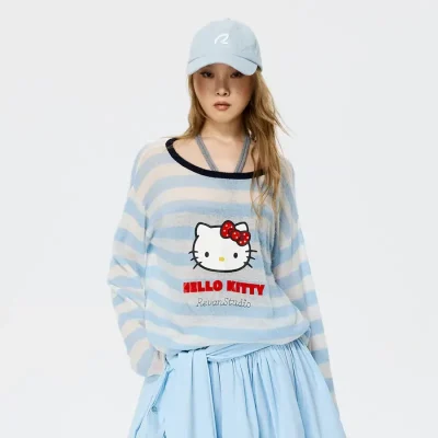 REVAN x Hello Kitty Graphic Blue Knit Sweater