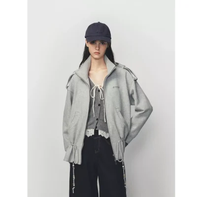 AVVENN tructural Cinch-Hem Jacket Grey