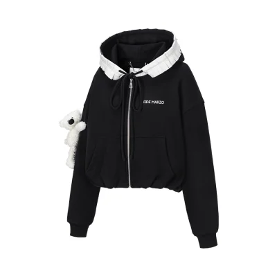 13DE MARZO Lace Edge Zip Hoodie Black