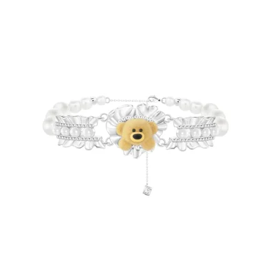 13DE MARZO Bear Pearl Bracelet Silver