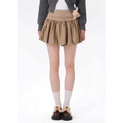 13DE MARZO Bear Upper Bud Skirt Khaki