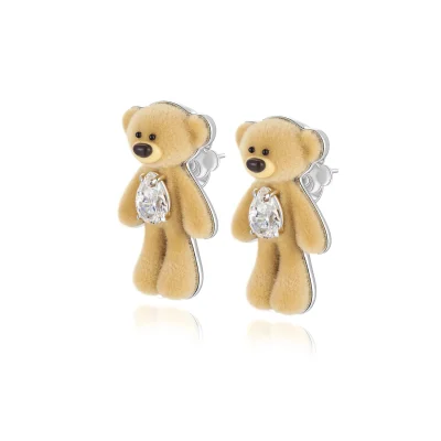 13DE MARZO Plush Bear Ear Stud Silver