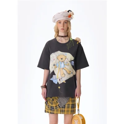 13DE MARZO Tailor Bear Printing T-shirt Dark Grey