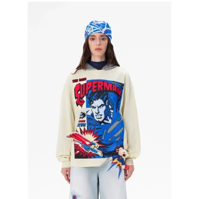 13DE MARZO Superman Bear Comic Sweater Beige
