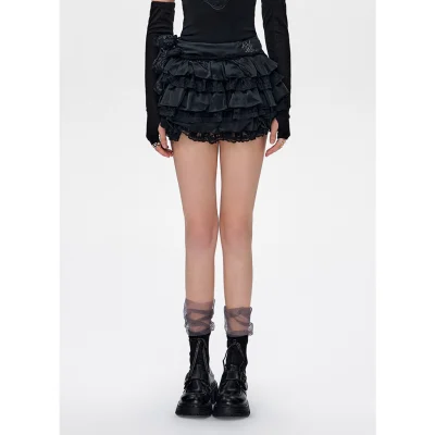 13DE MARZO Bear Lacy Bud Skirt Black