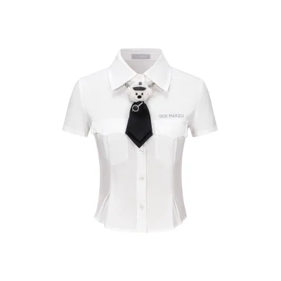 13DE MARZO Bear Fitted Waist Shirt White