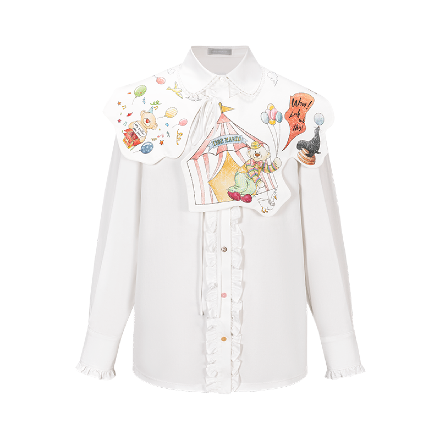 13DE MARZO Detachable CapeCircus Print Shirt White