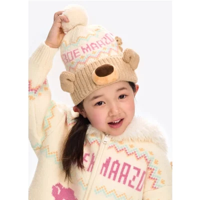 13DE MARZO BabyBear Fair Isle Knit Beanie Beige