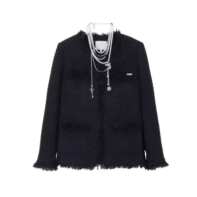 REVAN Pearl Chain Tweed Jacket Navy Blue