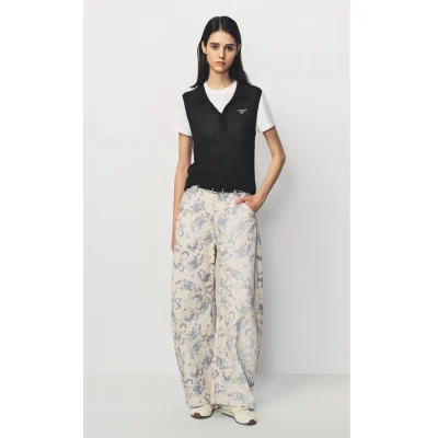 AVVENN Botanical Print Belted Wide-Leg Jeans