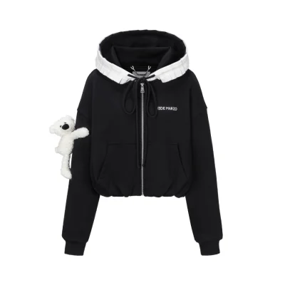 13DE MARZO Lace Edge Zip Hoodie Black