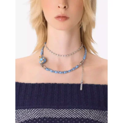 13DE MARZO Bear Denim Backpack Necklace Silver