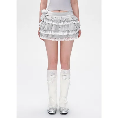 13DE MARZO Bear Lacy Bud Skirt Grey
