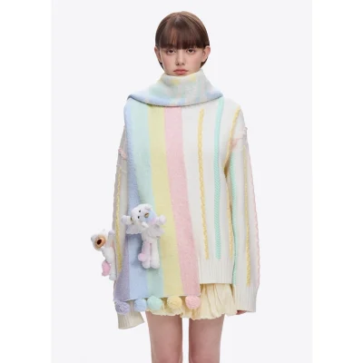 13DE MARZO Unicorn Bear Scarf Rainbow