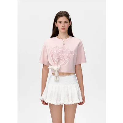 13DE MARZO Bear Logo Patch Top Pink