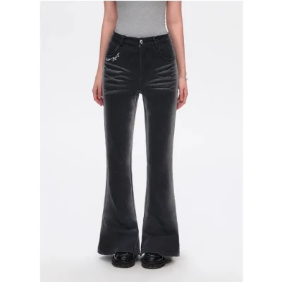 13DE MARZO Doozoo Split Hem Flared Jeans Black