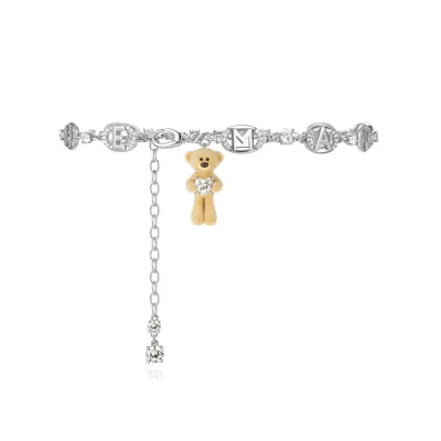 13DE MARZO Bear Hug Heart Necklace Silver