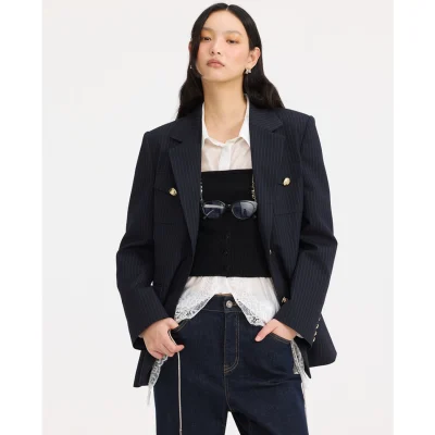 REVAN Crisp Jacquard Tailored Blazer Navy Blue