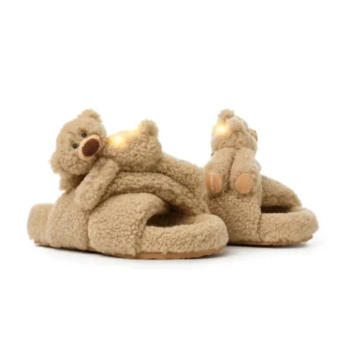 13DE MARZO Luminous Bear Criscross Slippers Khaki