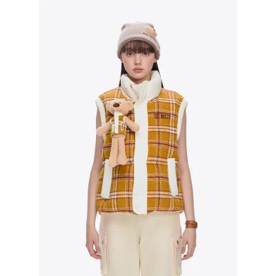 13DE MARZO Doozoo Checkered Down Vest Yellow