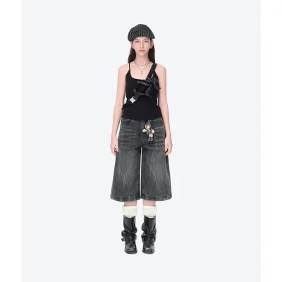 13DE MARZO Rainy Day Jorts Black