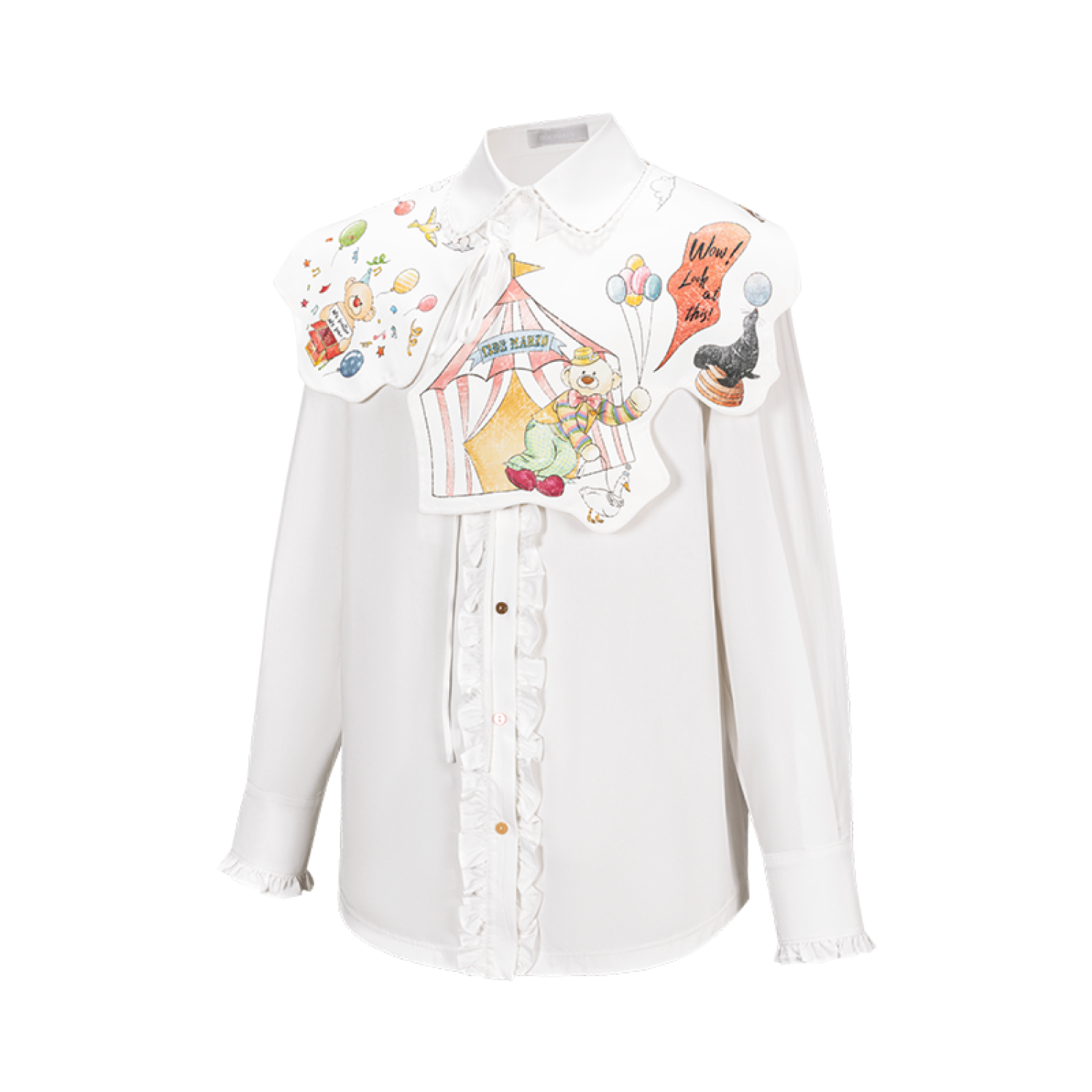 13DE MARZO Detachable CapeCircus Print Shirt White - Image 3