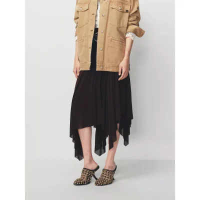 AVVENN Studded Belt Asymmetric Knit Skirt Chocolate