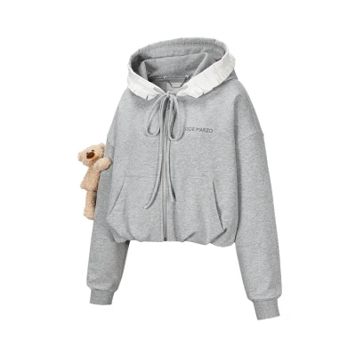 13DE MARZO Lace Edge Zip Hoodie Grey