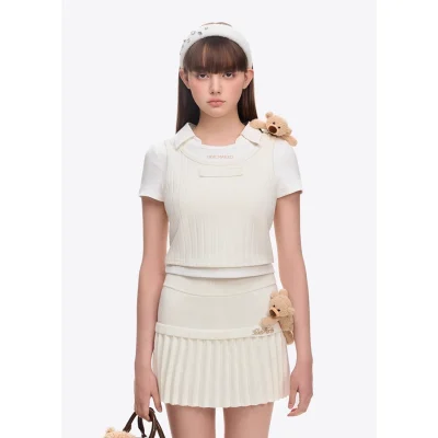 13DE MARZO Doozoo Cropped Vest Top White