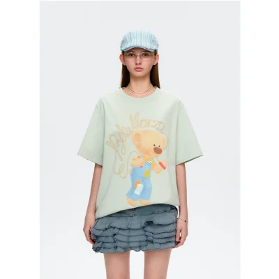 13DE MARZO Skipping Bear T-Shirt Green