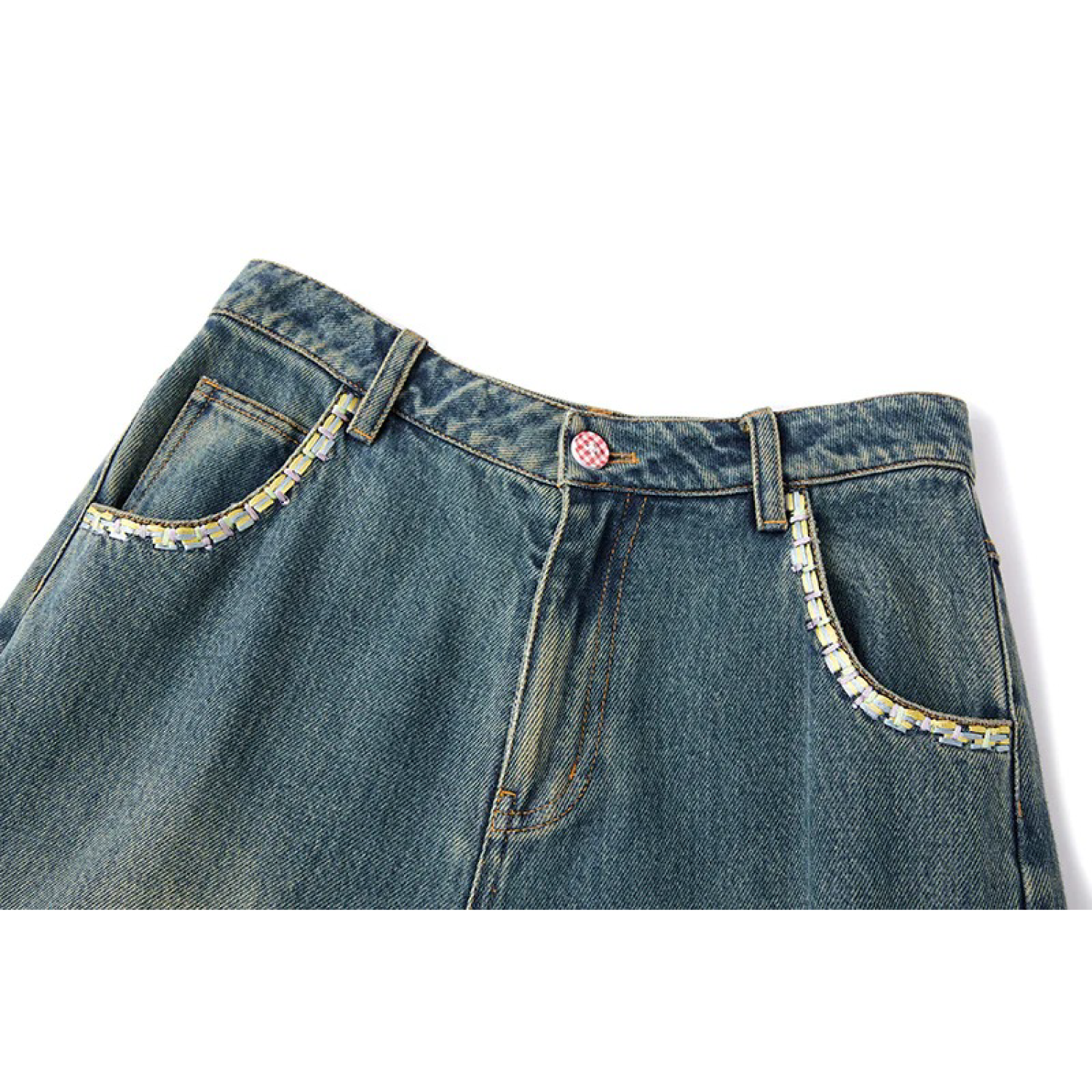 13DE MARZO Ripped Check Wide-Leg Trousers Blue - Image 4