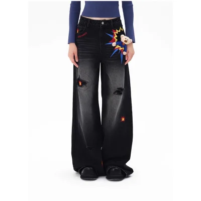 13DE MARZO Superman Bear 3D Pocket Jeans Black