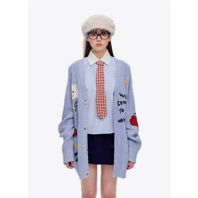 13DE MARZO Doozoo Doodles Cardigan Blue