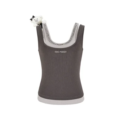 13DE MARZO Faux Gem Vest Dark Grey